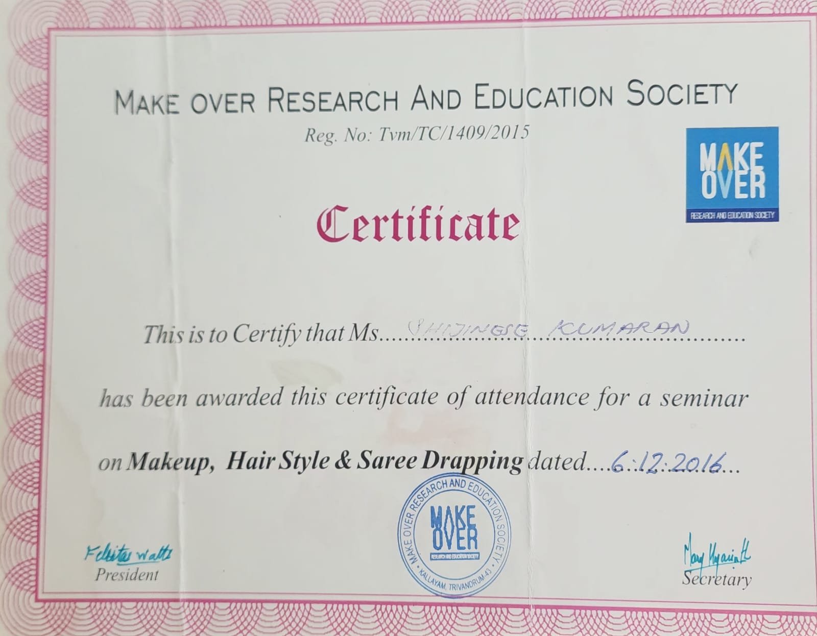 Make Over Research & Education Society &ndash; Makeup, Hair Style & Saree Draping